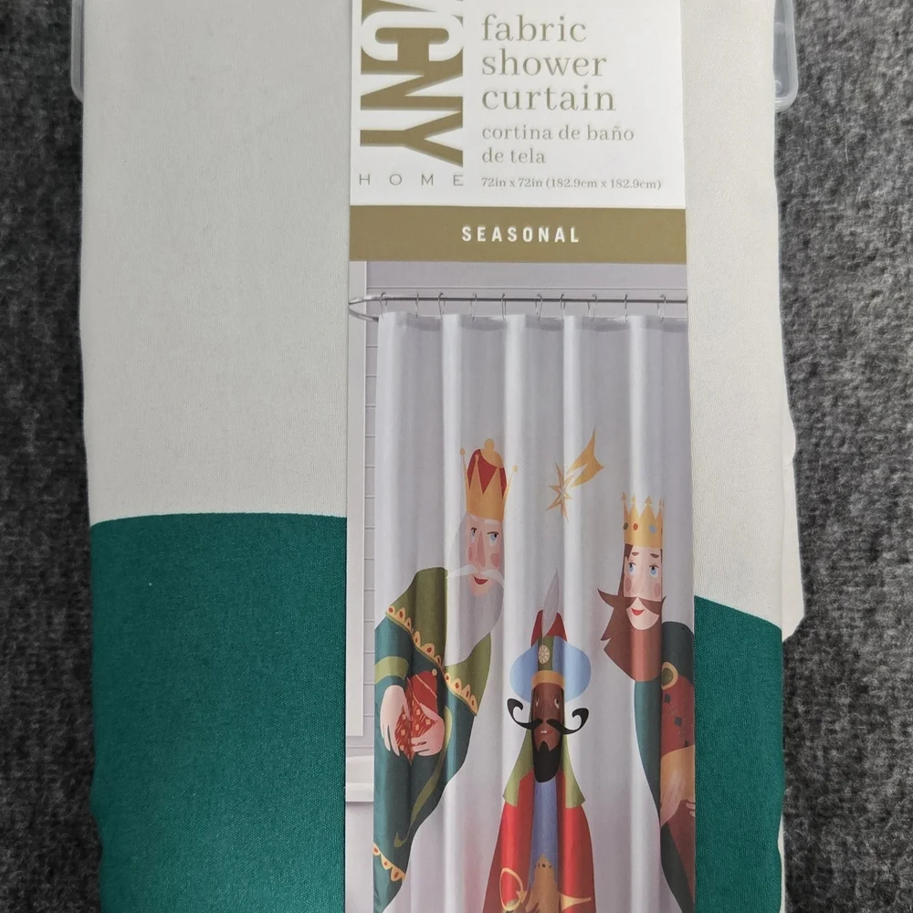 Colorful Three Kings Bath Mat And Fabric Shower Curtain